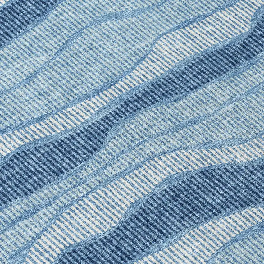Denim Blue And Blue Striped Washable Indoor Outdoor Area Rug Photo 4