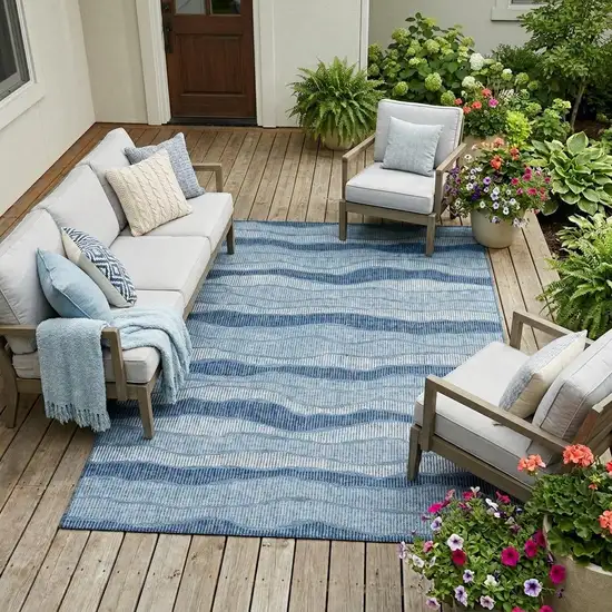 Denim Blue And Blue Striped Washable Indoor Outdoor Area Rug Photo 1
