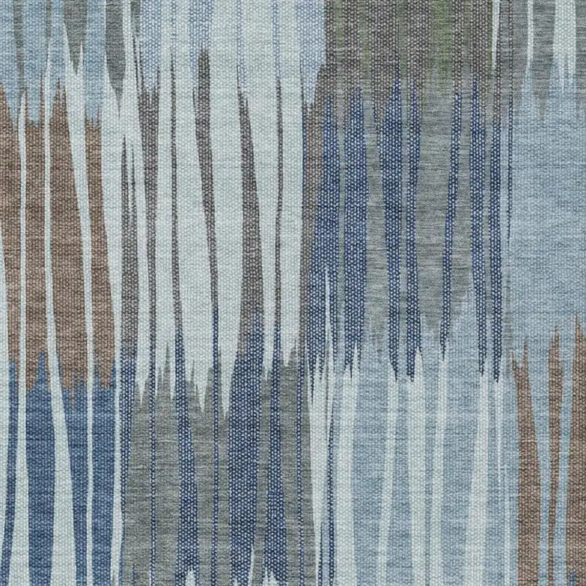 Denim Blue And Blue Striped Washable Indoor Outdoor Area Rug Photo 2