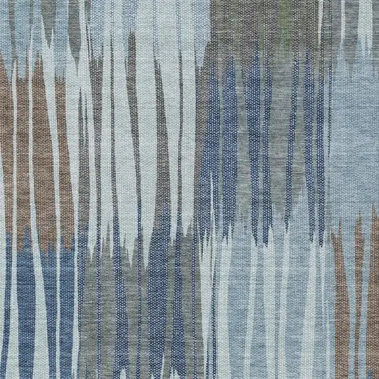 Denim Blue And Blue Striped Washable Indoor Outdoor Area Rug Photo 2