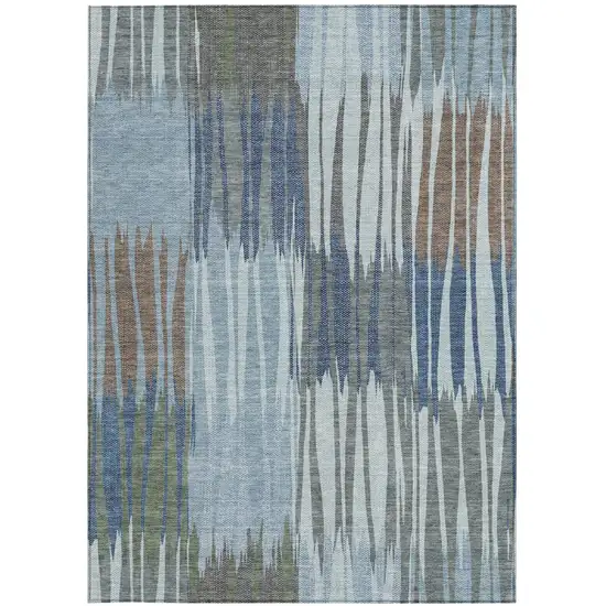 Denim Blue And Blue Striped Washable Indoor Outdoor Area Rug Photo 3