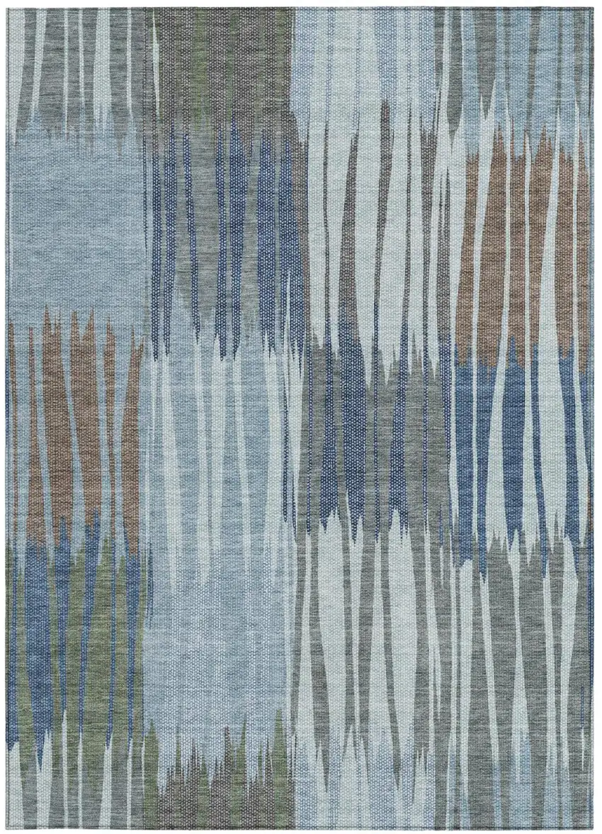 Denim Blue And Blue Striped Washable Indoor Outdoor Area Rug Photo 3