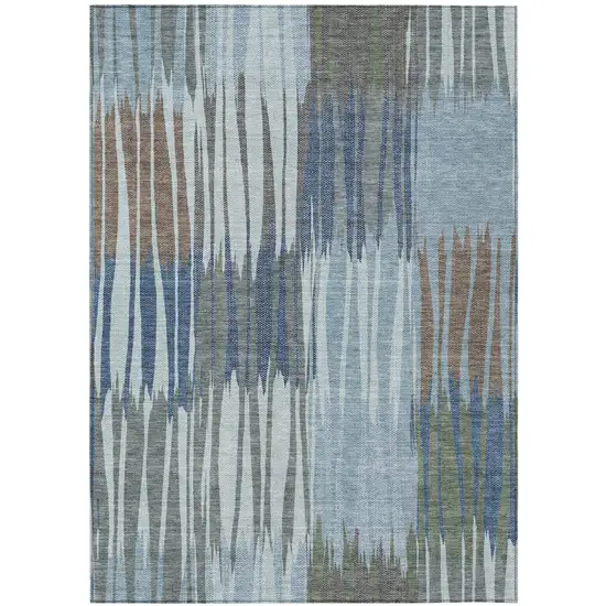 Denim Blue And Blue Striped Washable Indoor Outdoor Area Rug Photo 1