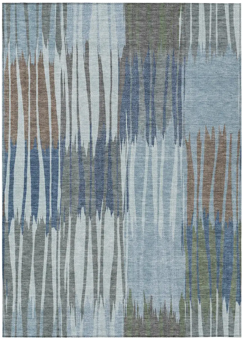 Denim Blue And Blue Striped Washable Indoor Outdoor Area Rug Photo 1