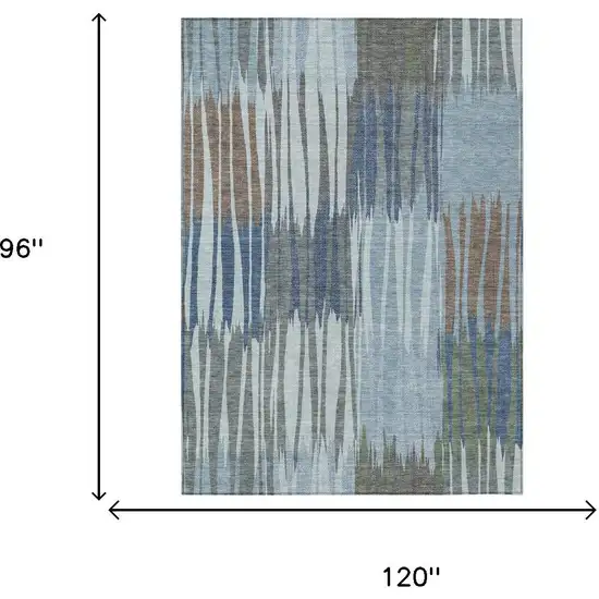 Denim Blue And Blue Striped Washable Indoor Outdoor Area Rug Photo 6