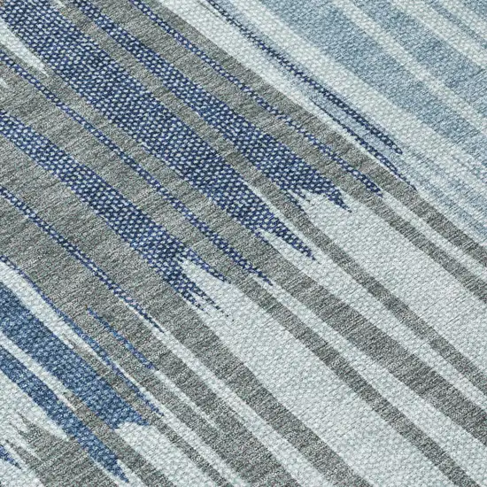 Denim Blue And Blue Striped Washable Indoor Outdoor Area Rug Photo 5