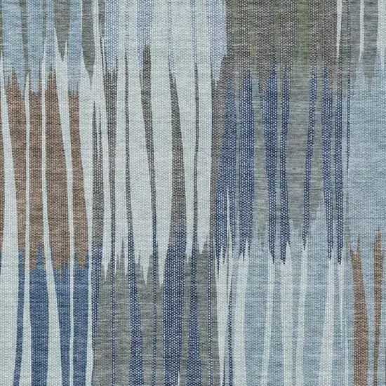 Denim Blue And Blue Striped Washable Indoor Outdoor Area Rug Photo 2
