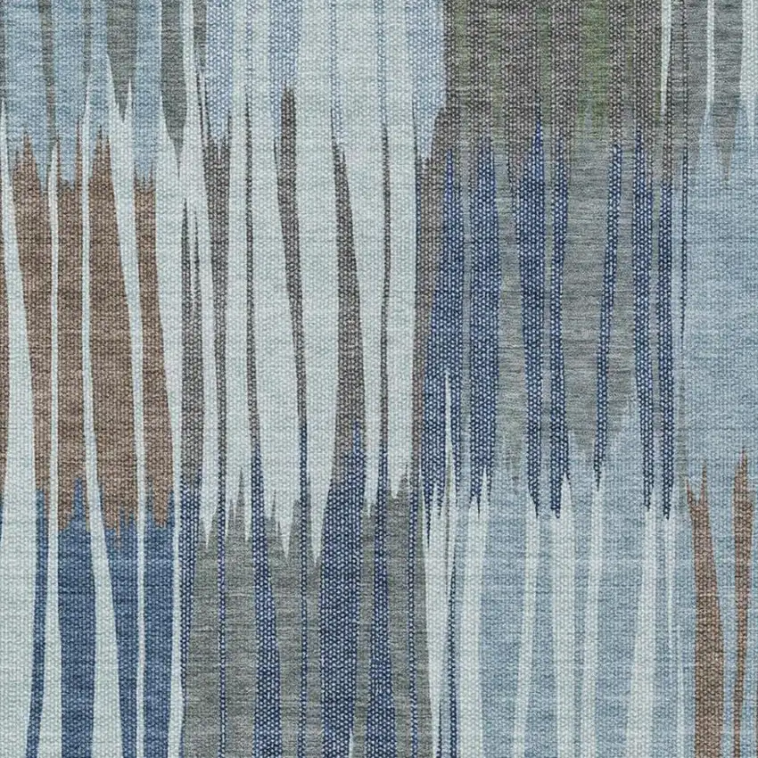 Denim Blue And Blue Striped Washable Indoor Outdoor Area Rug Photo 2