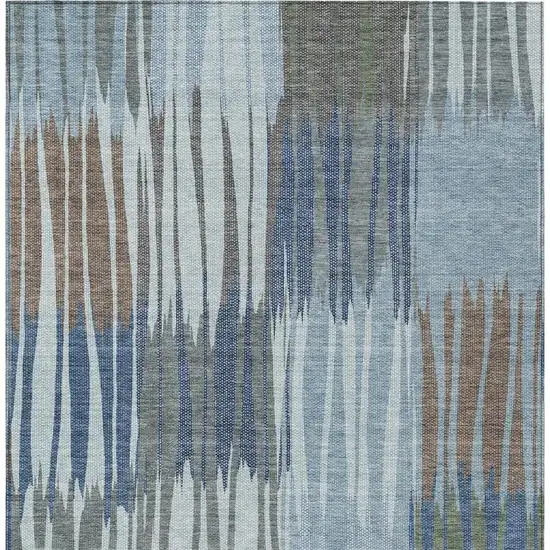 Denim Blue And Blue Striped Washable Indoor Outdoor Area Rug Photo 3