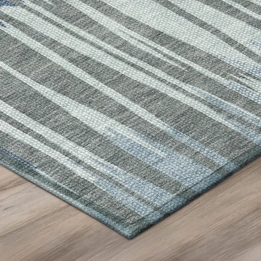 Denim Blue And Blue Striped Washable Indoor Outdoor Area Rug Photo 4
