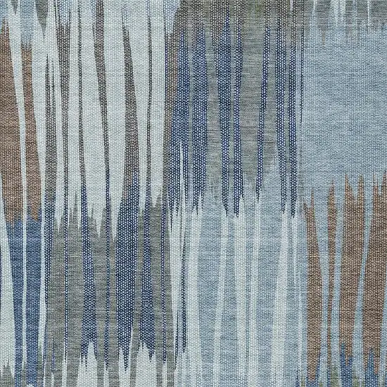 Denim Blue And Blue Striped Washable Indoor Outdoor Area Rug Photo 2
