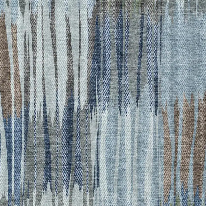 Denim Blue And Blue Striped Washable Indoor Outdoor Area Rug Photo 2