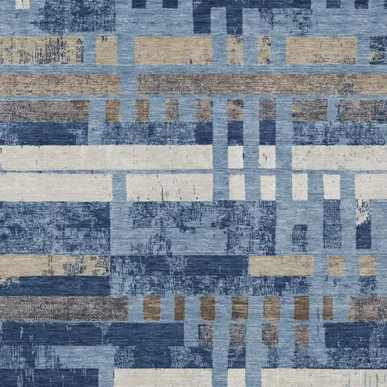 Denim Blue And Blue Striped Washable Indoor Outdoor Area Rug Photo 2