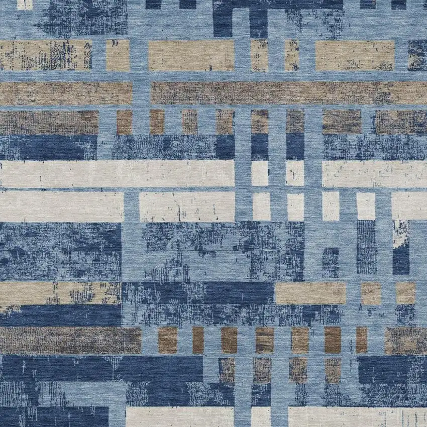 Denim Blue And Blue Striped Washable Indoor Outdoor Area Rug Photo 2