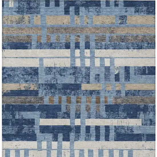 Denim Blue And Blue Striped Washable Indoor Outdoor Area Rug Photo 3