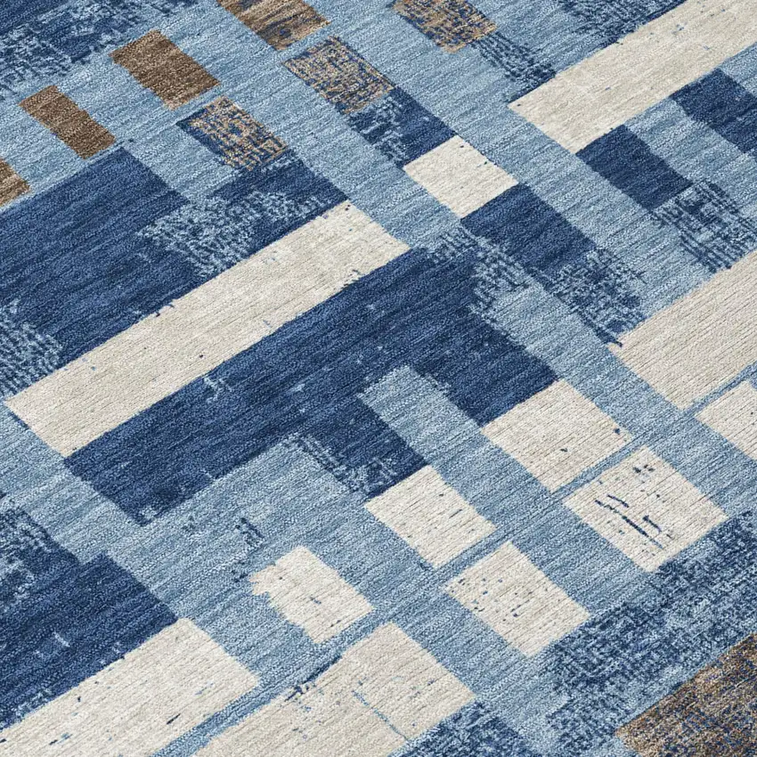 Denim Blue And Blue Striped Washable Indoor Outdoor Area Rug Photo 5