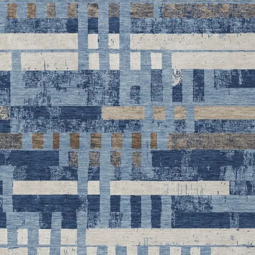 Denim Blue And Blue Striped Washable Indoor Outdoor Area Rug Photo 2