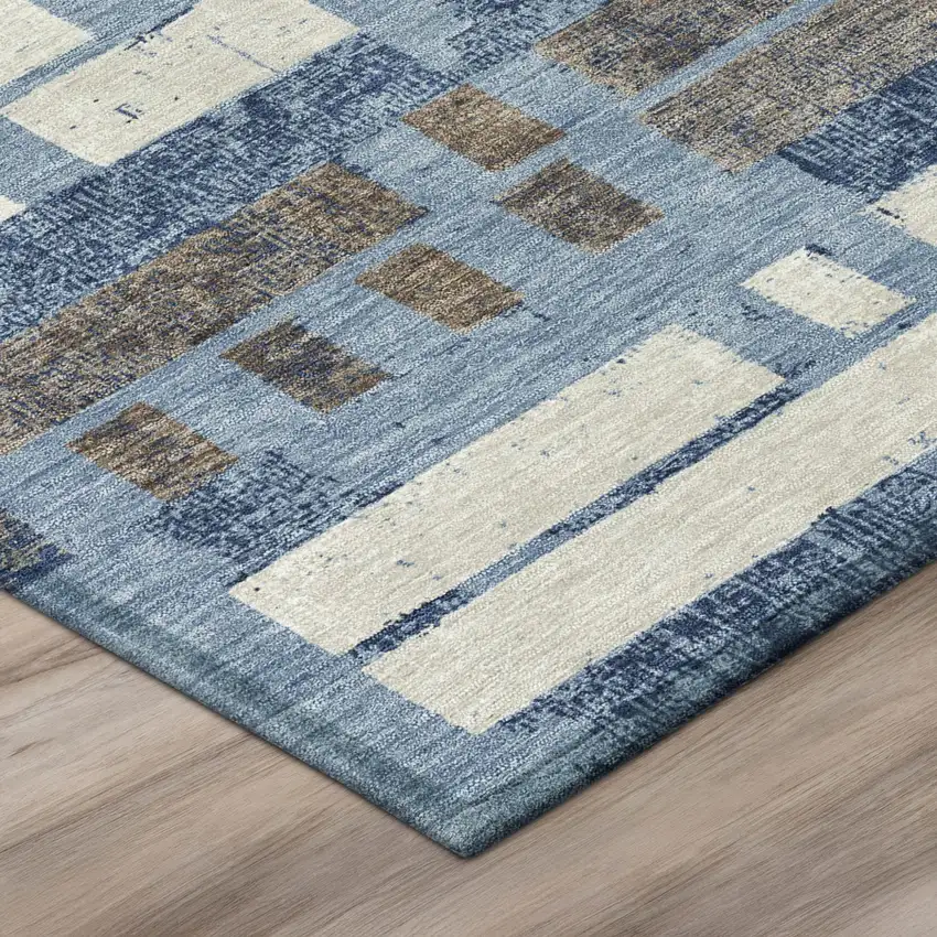 Denim Blue And Blue Striped Washable Indoor Outdoor Area Rug Photo 3