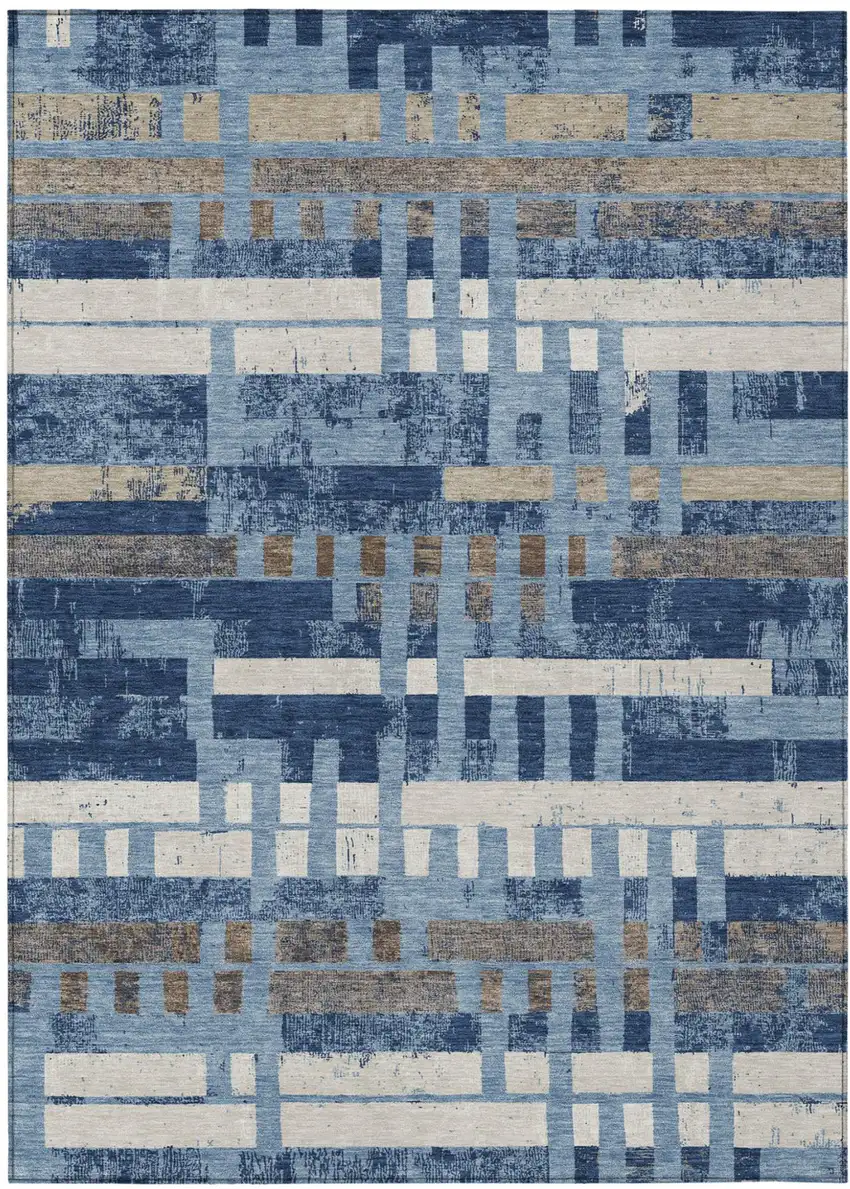 Denim Blue And Blue Striped Washable Indoor Outdoor Area Rug Photo 1