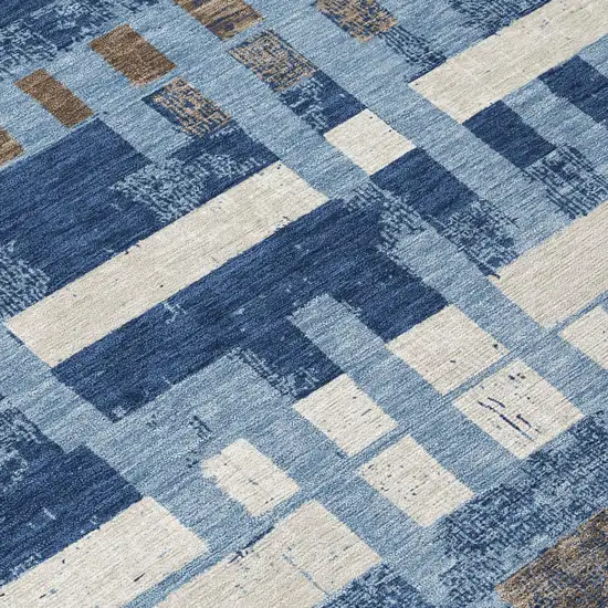 Denim Blue And Blue Striped Washable Indoor Outdoor Area Rug Photo 4