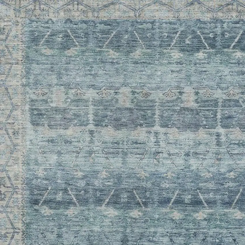 Denim Blue And Blue Tribal Washable Indoor Outdoor Area Rug Photo 3