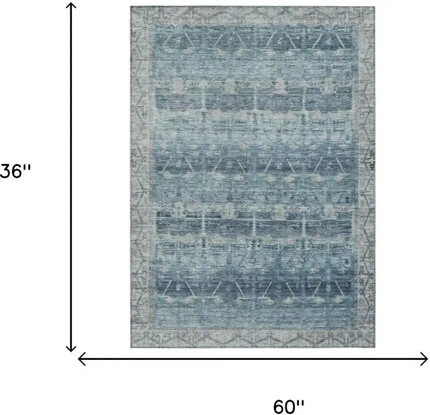 Denim Blue And Blue Tribal Washable Indoor Outdoor Area Rug Photo 7