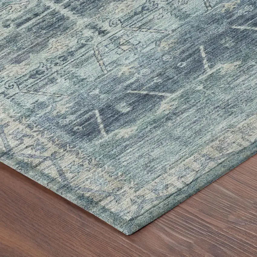 Denim Blue And Blue Tribal Washable Indoor Outdoor Area Rug Photo 5