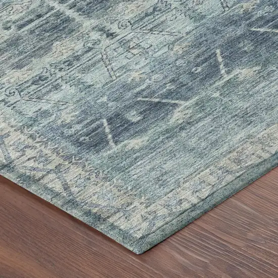 Denim Blue And Blue Tribal Washable Indoor Outdoor Area Rug Photo 5