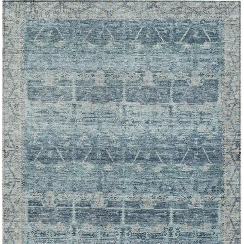 Denim Blue And Blue Tribal Washable Indoor Outdoor Area Rug Photo 3