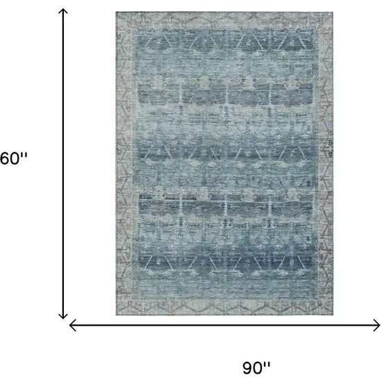 Denim Blue And Blue Tribal Washable Indoor Outdoor Area Rug Photo 7