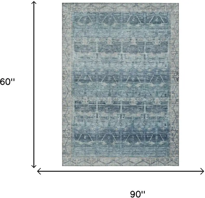 Denim Blue And Blue Tribal Washable Indoor Outdoor Area Rug Photo 7