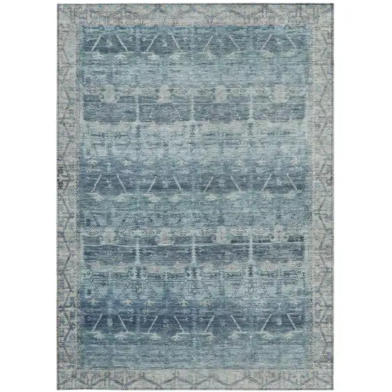 Denim Blue And Blue Tribal Washable Indoor Outdoor Area Rug Photo 4