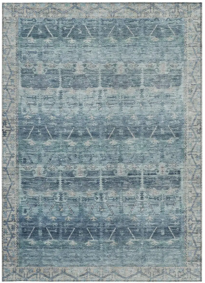 Denim Blue And Blue Tribal Washable Indoor Outdoor Area Rug Photo 4