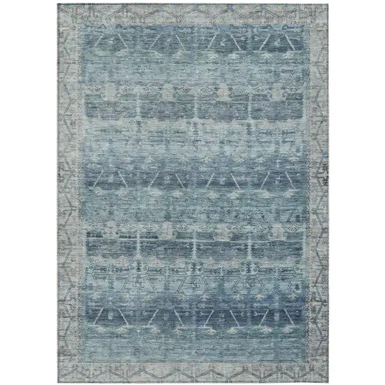 Denim Blue And Blue Tribal Washable Indoor Outdoor Area Rug Photo 2