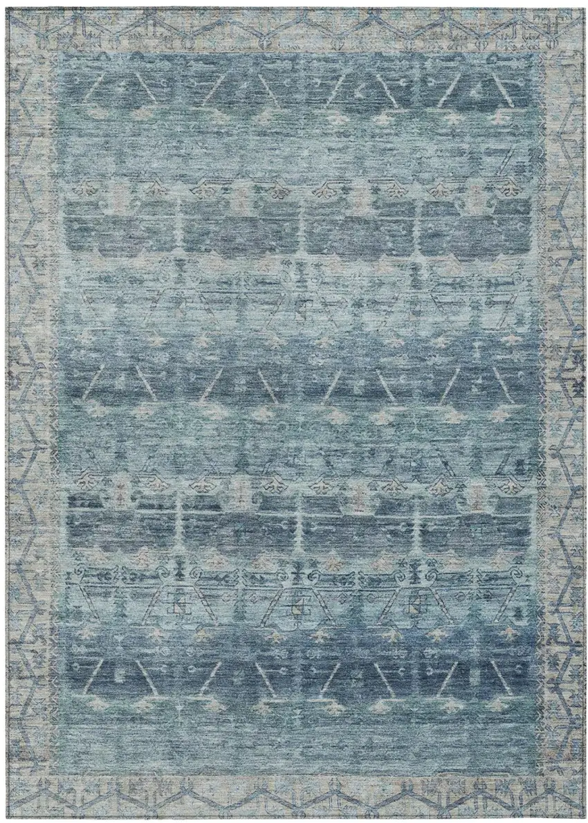 Denim Blue And Blue Tribal Washable Indoor Outdoor Area Rug Photo 2