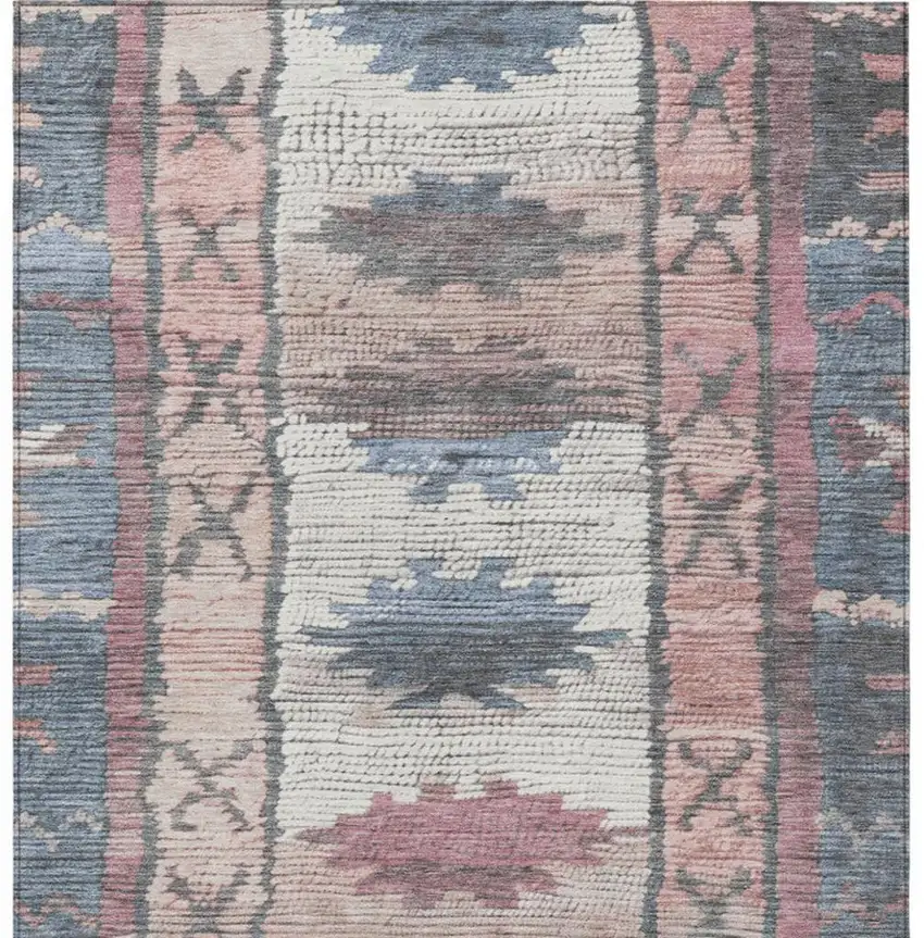 Denim Blue And Blush Tribal Washable Indoor Outdoor Area Rug Photo 4