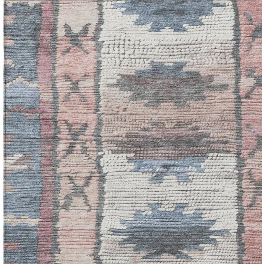 Denim Blue And Blush Tribal Washable Indoor Outdoor Area Rug Photo 3