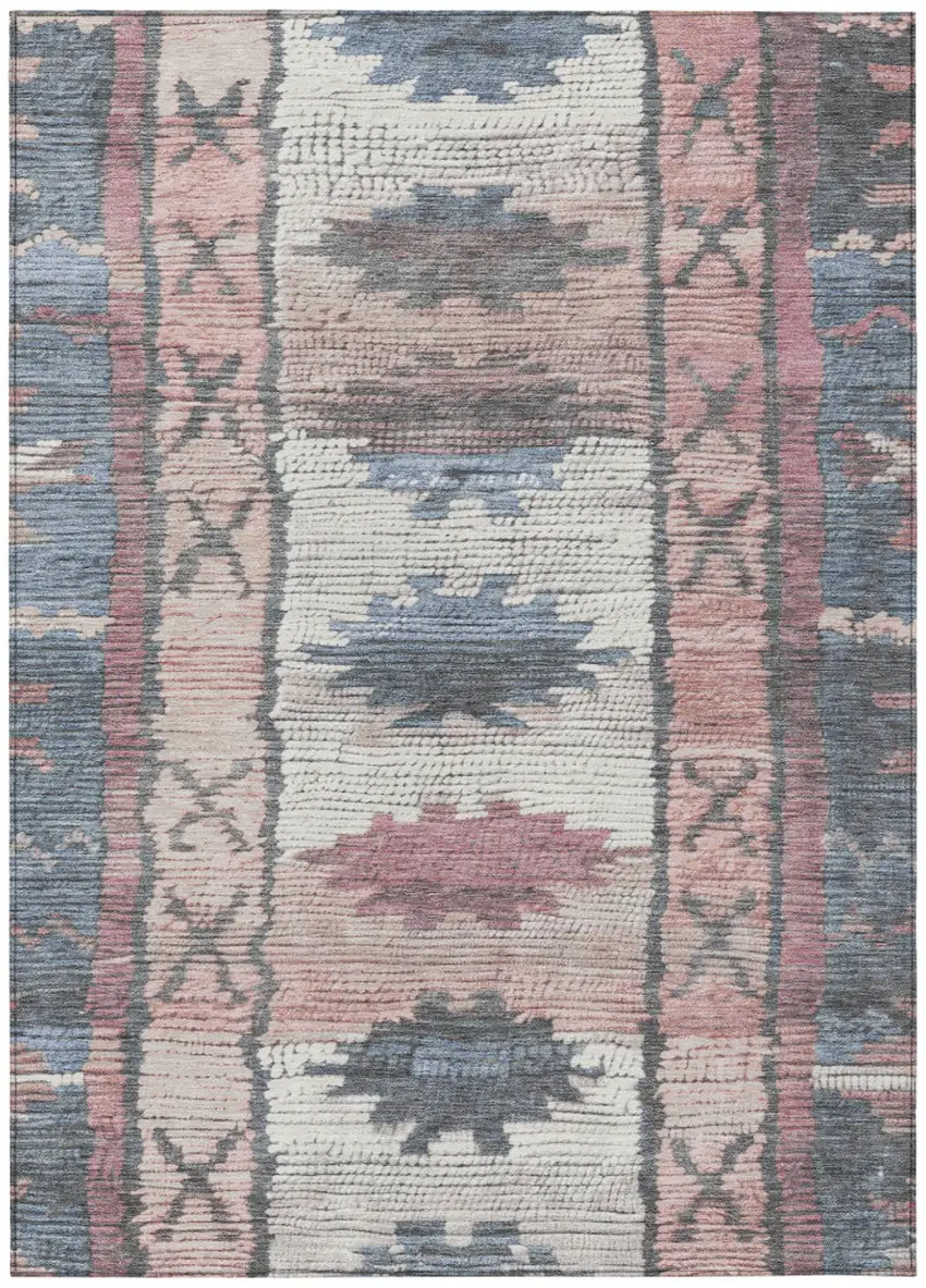Denim Blue And Blush Tribal Washable Indoor Outdoor Area Rug Photo 1