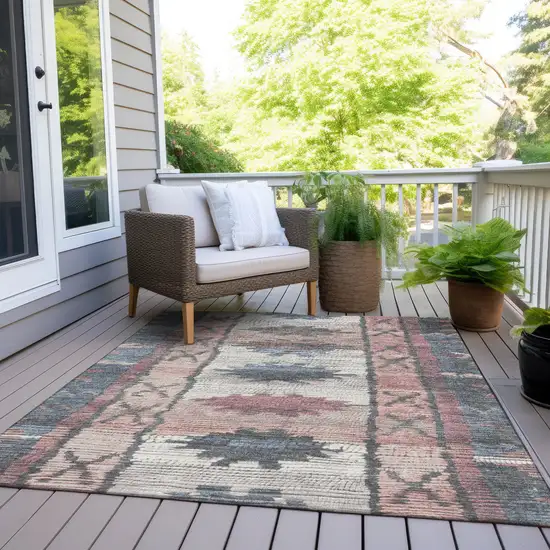 Denim Blue And Blush Tribal Washable Indoor Outdoor Area Rug Photo 8
