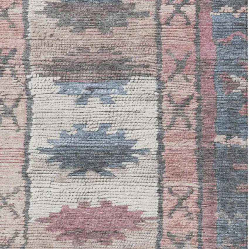 Denim Blue And Blush Tribal Washable Indoor Outdoor Area Rug Photo 9