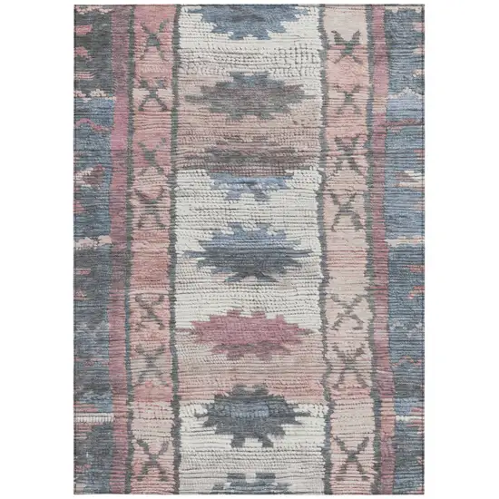 Denim Blue And Blush Tribal Washable Indoor Outdoor Area Rug Photo 3