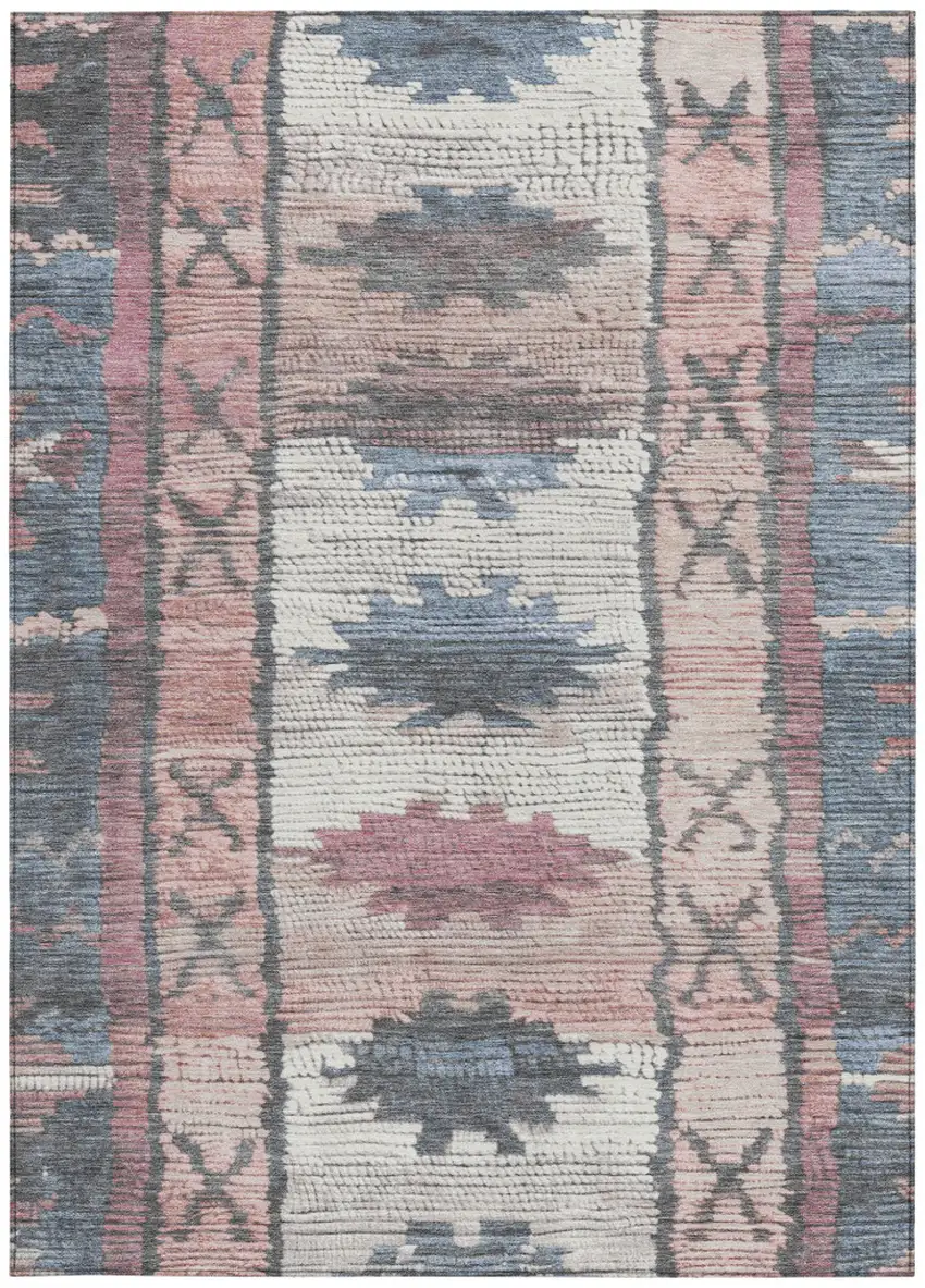 Denim Blue And Blush Tribal Washable Indoor Outdoor Area Rug Photo 3