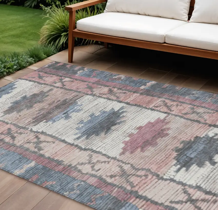 Denim Blue And Blush Tribal Washable Indoor Outdoor Area Rug Photo 2