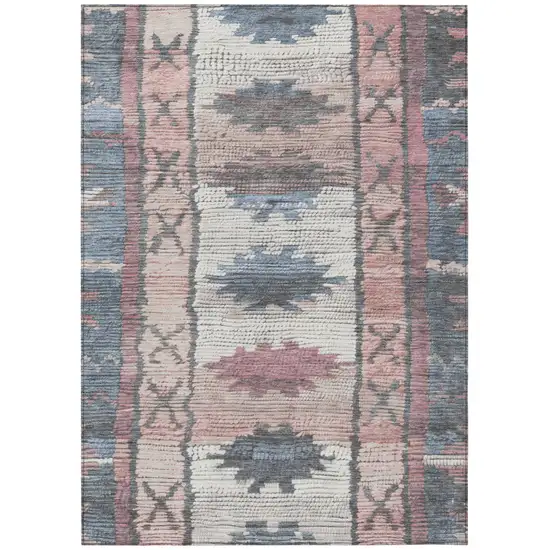 Denim Blue And Blush Tribal Washable Indoor Outdoor Area Rug Photo 1