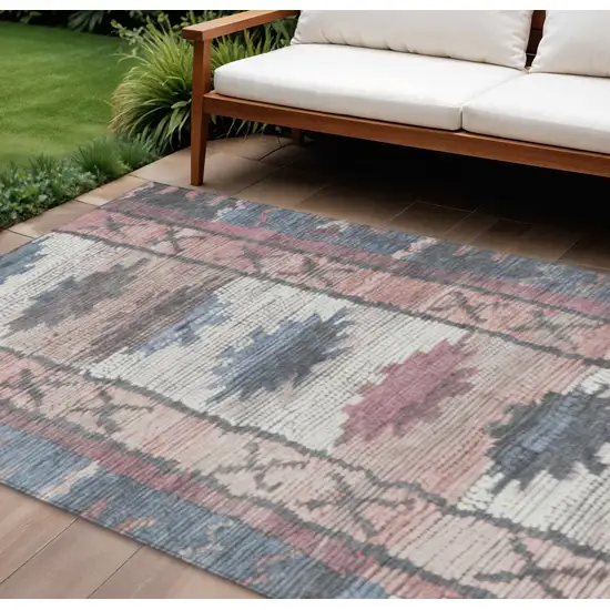 Denim Blue And Blush Tribal Washable Indoor Outdoor Area Rug Photo 2