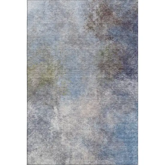 Denim Blue And Brown Abstract Washable Area Rug With UV Protection Photo 1