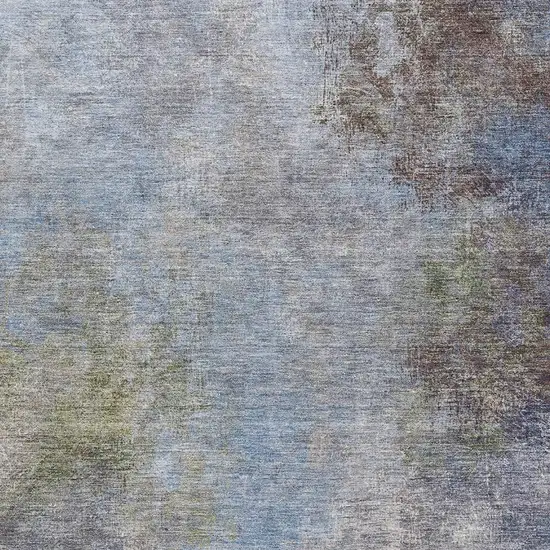 Denim Blue And Brown Abstract Washable Area Rug With UV Protection Photo 3