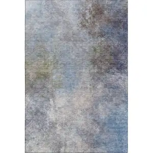 Photo of Denim Blue And Brown Abstract Washable Area Rug With UV Protection