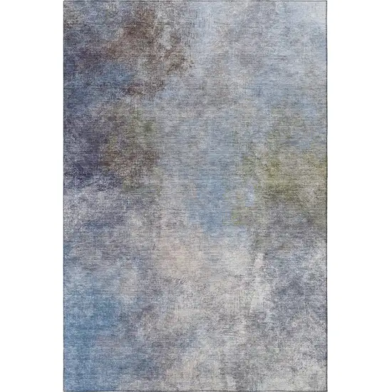 Denim Blue And Brown Abstract Washable Area Rug With UV Protection Photo 3