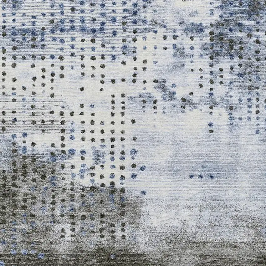 Denim Blue And Brown Geometric Washable Indoor Outdoor Area Rug Photo 3